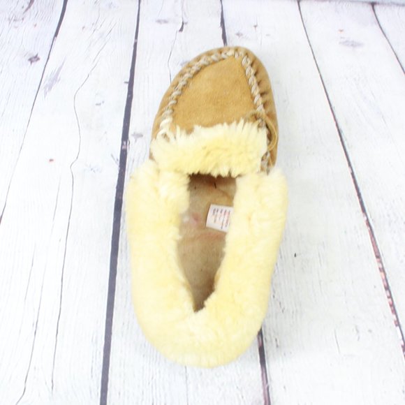 LL BEAN Brown Shearling Lined Wicked Good Moccasin Slippers Size 6 M - Picture 6 of 9